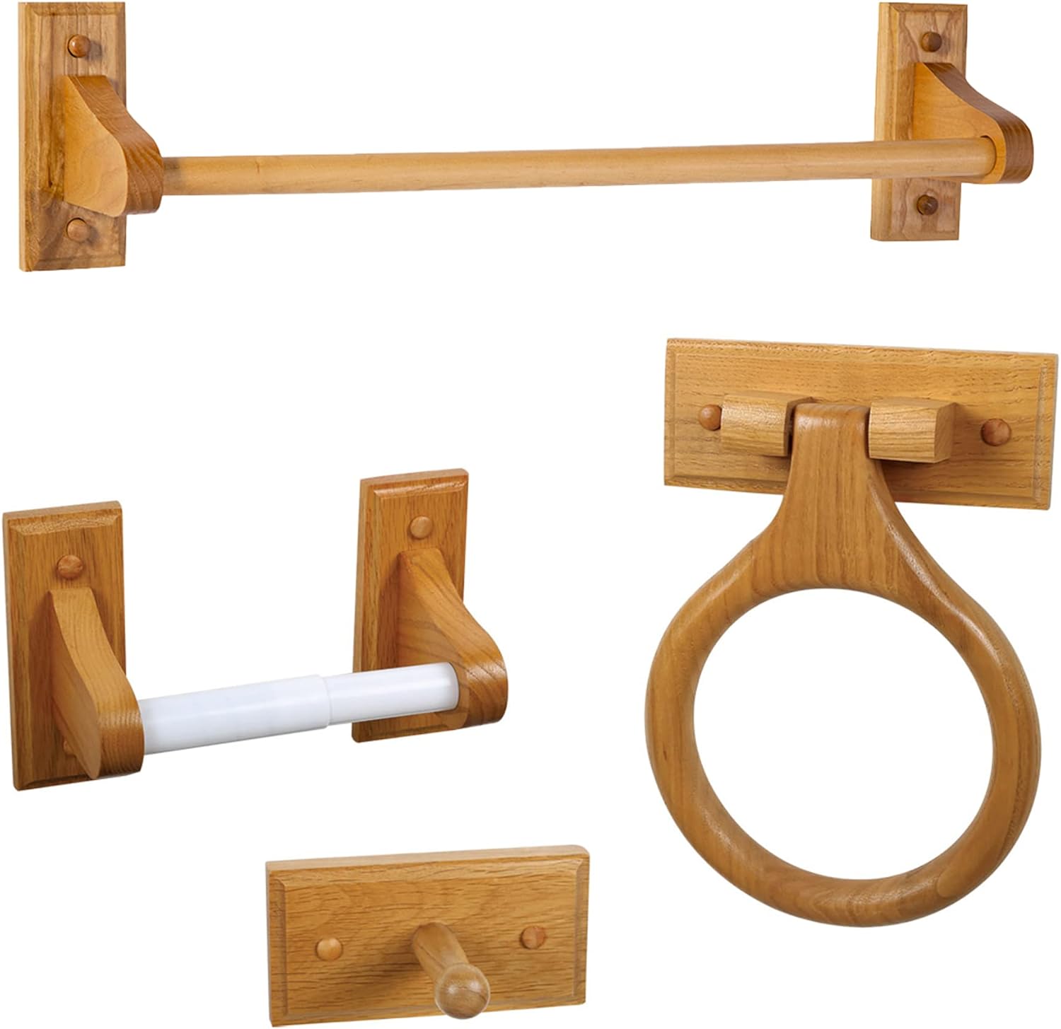 Dalton 4-Piece Bathroom Accessory Set. Honey Oak. Includes Towel Bar. Towel Ring. Toilet Paper Holder. and Robe Hook ¨C Design House. 561258
